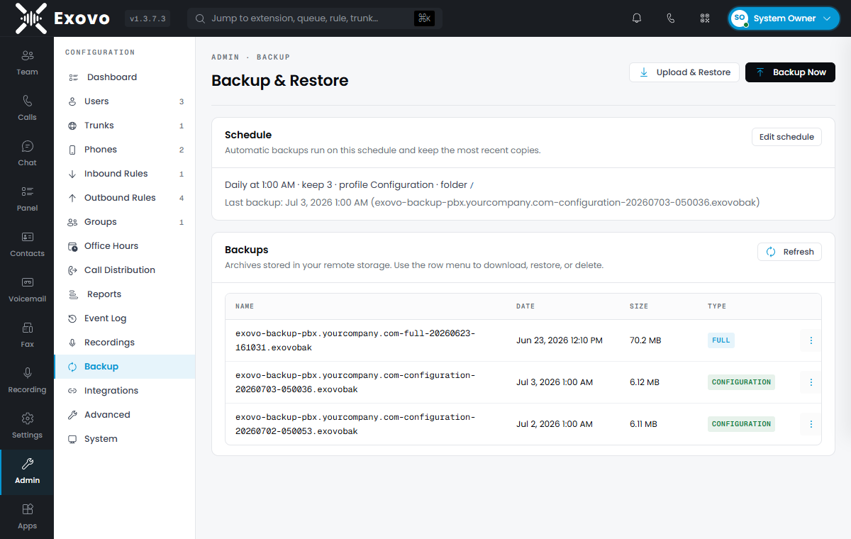 Backup & Restore: the schedule and stored backup archives